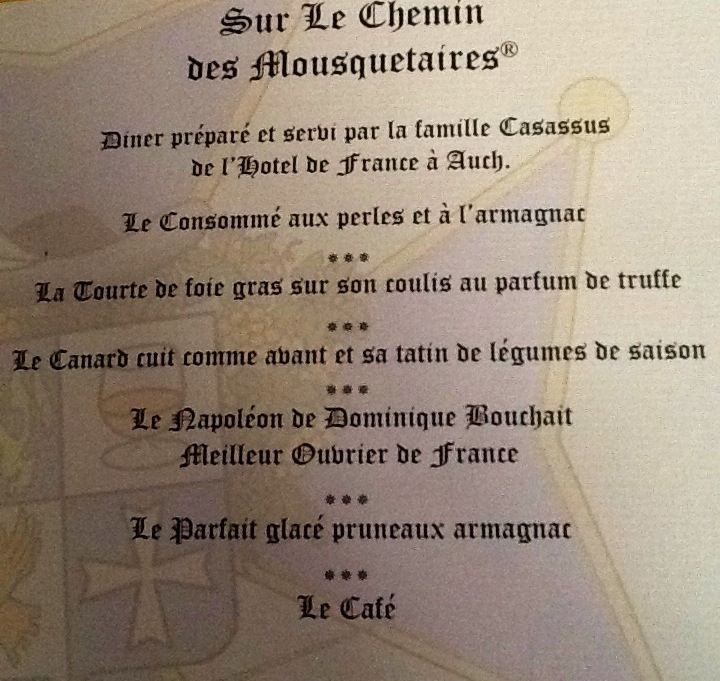 menu dîner 57ème Grand Chapitre-Armagnac