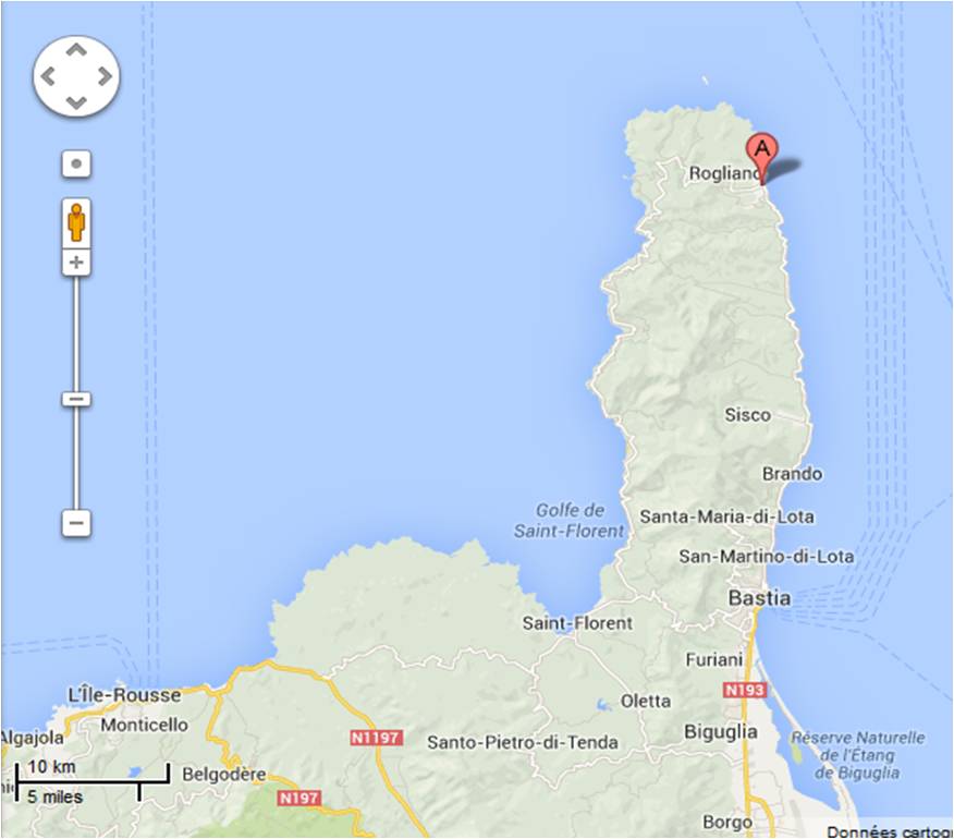carte google pour situer Rogliano en Corse
