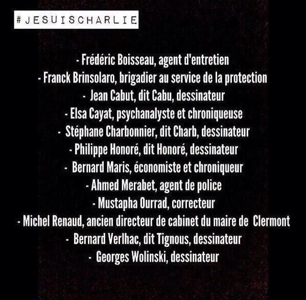Noms des victimes Paris Jesuischarlie CharlieHebdo