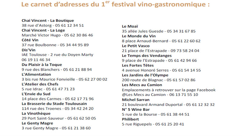 Carnet adresses festival vino gastronomique Corbieres Toulouse